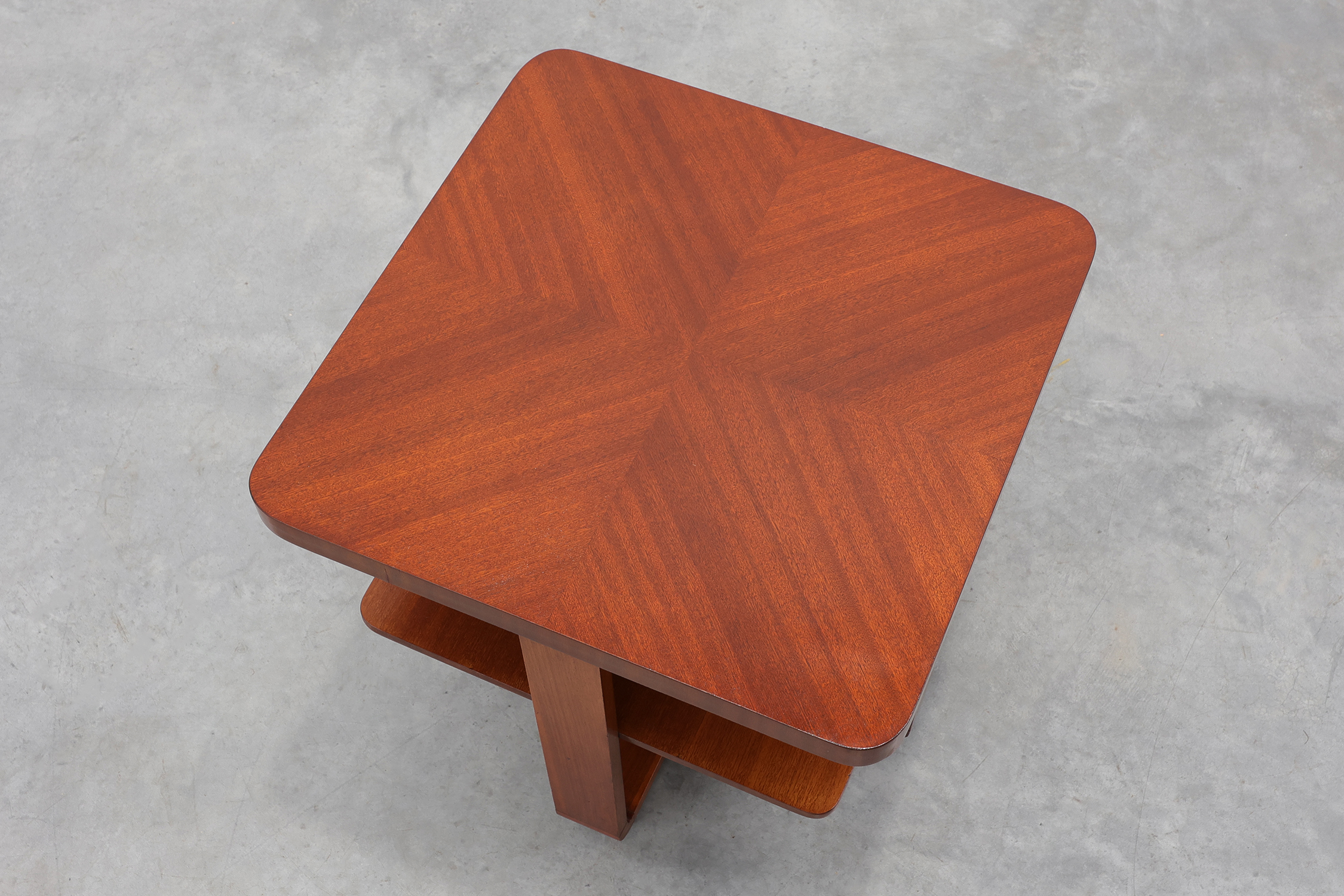 Art Deco Walnut Veneer Side Table with Shelf, Belgium, 1920sthumbnail